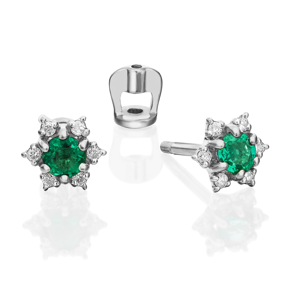 Серьги-пусеты из белого золота с изумрудом и бриллиантами 02-0870-00-106-1120-30