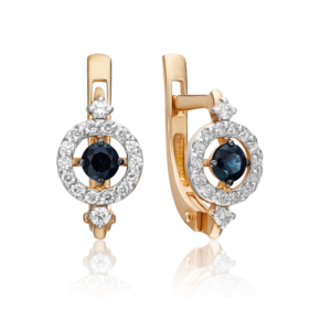 Серьги с английским замком из красного золота с сапфиром и бриллиантами