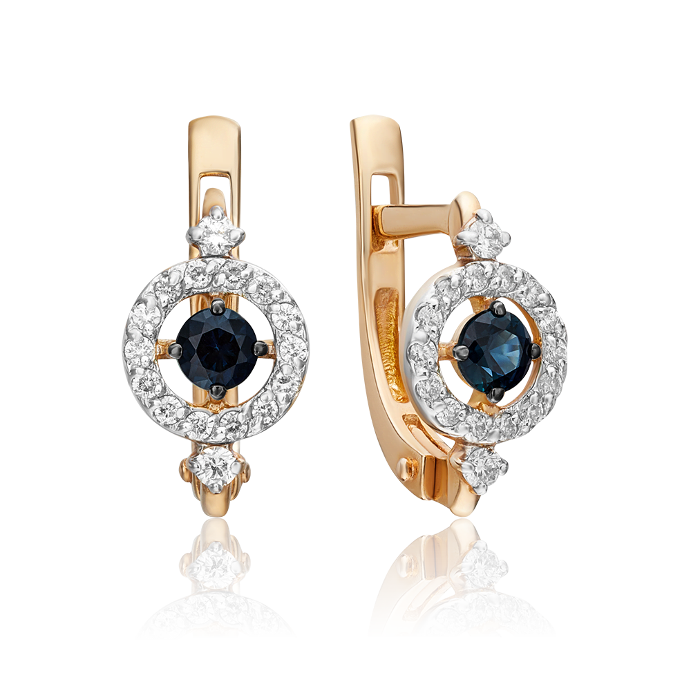 Серьги с английским замком из красного золота с сапфиром и бриллиантами 02-0871-00-105-1110-30