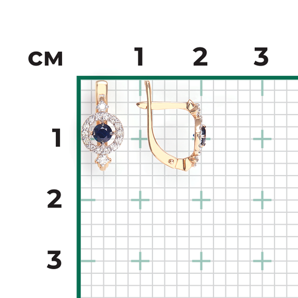 Серьги с английским замком из красного золота с сапфиром и бриллиантами 02-0871-00-105-1110-30