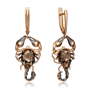Серьги «Скорпионы» с английским замком из красного золота с кварцем дымчатым 02-4532-00-202-1110-46