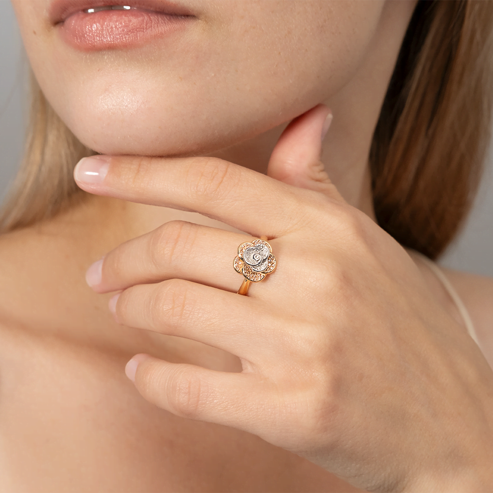 Кольцо «Цветок» из комбинированного золота с бриллиантами 01-1601-00-101-1111-30