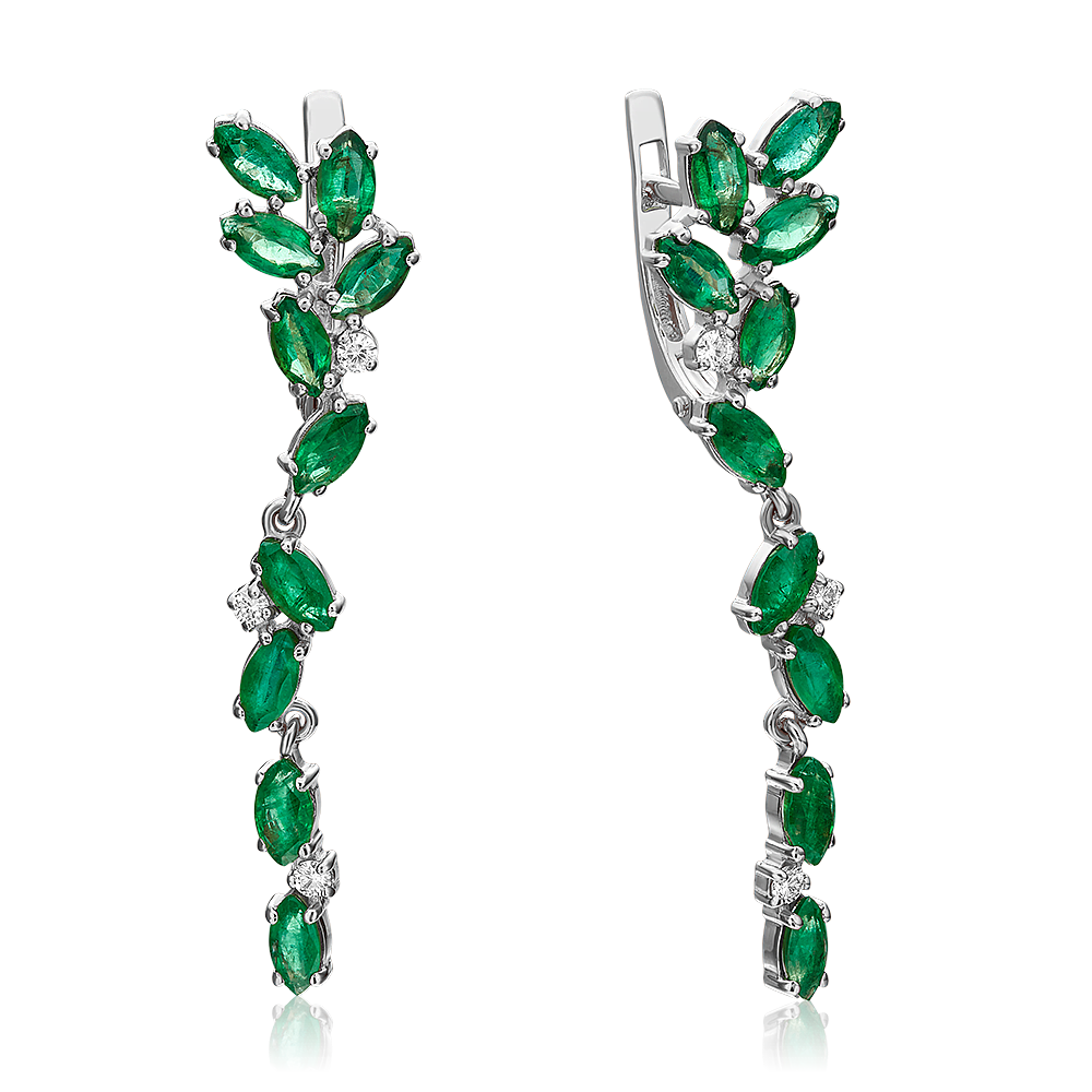 Серьги с английским замком из белого золота с изумрудами и бриллиантами 02-0649-00-106-1120-30