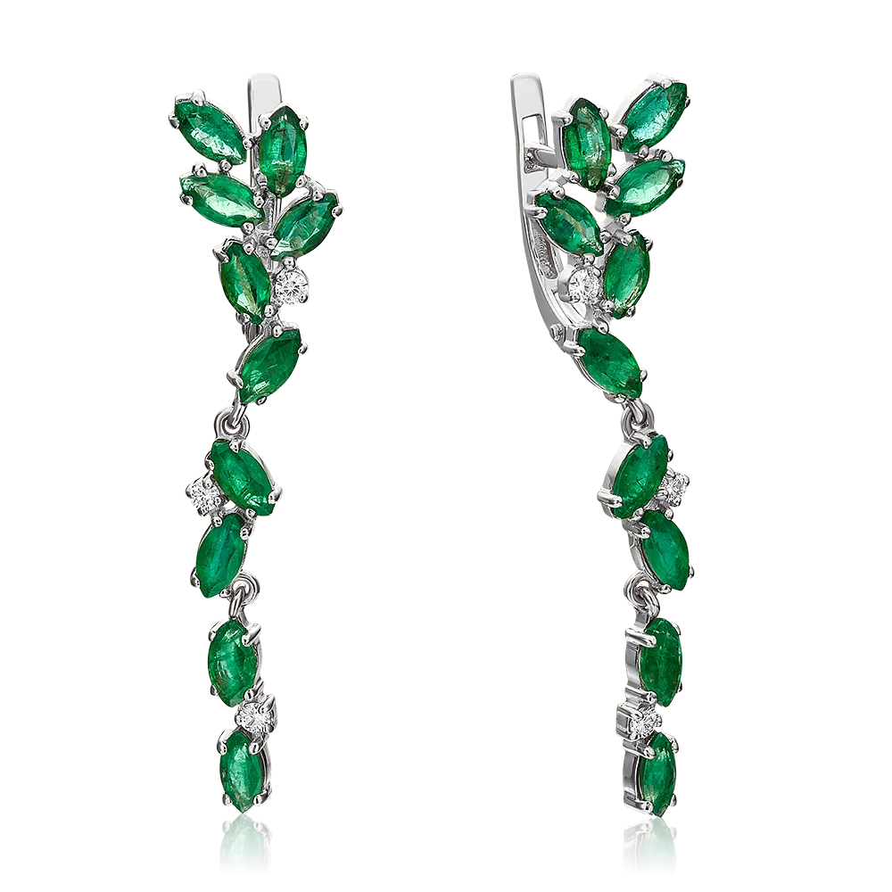 Серьги с английским замком из белого золота с изумрудами и бриллиантами 02-0649-00-106-1120-30