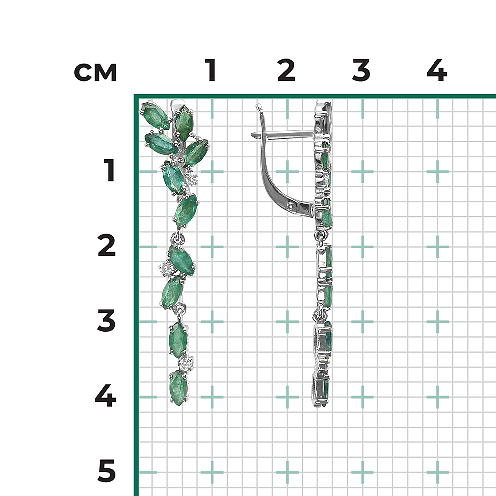 Серьги с английским замком из белого золота с изумрудами и бриллиантами 02-0649-00-106-1120-30