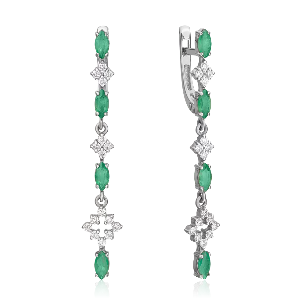 Серьги с английским замком из белого золота с изумрудами и бриллиантами 02-0653-00-106-1120-30
