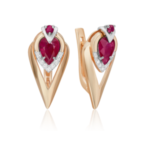Серьги с английским замком из комбинированного золота с рубинами и бриллиантами