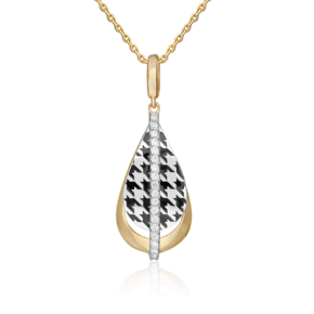 Подвеска с принтом «Гусиная лапка» из комбинированного золота с фианитами и эмалью 03-3447-00-401-1121