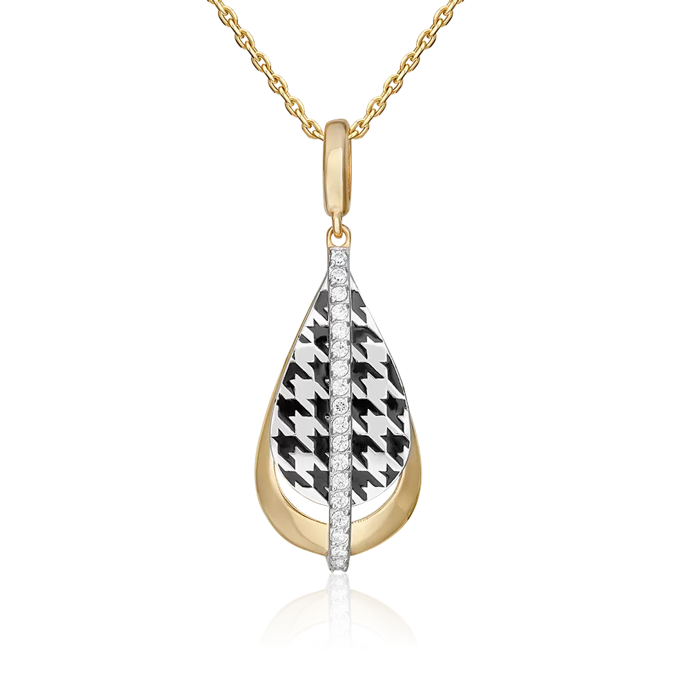 Подвеска с принтом «Гусиная лапка» из комбинированного золота с фианитами и эмалью 03-3447-00-401-1121