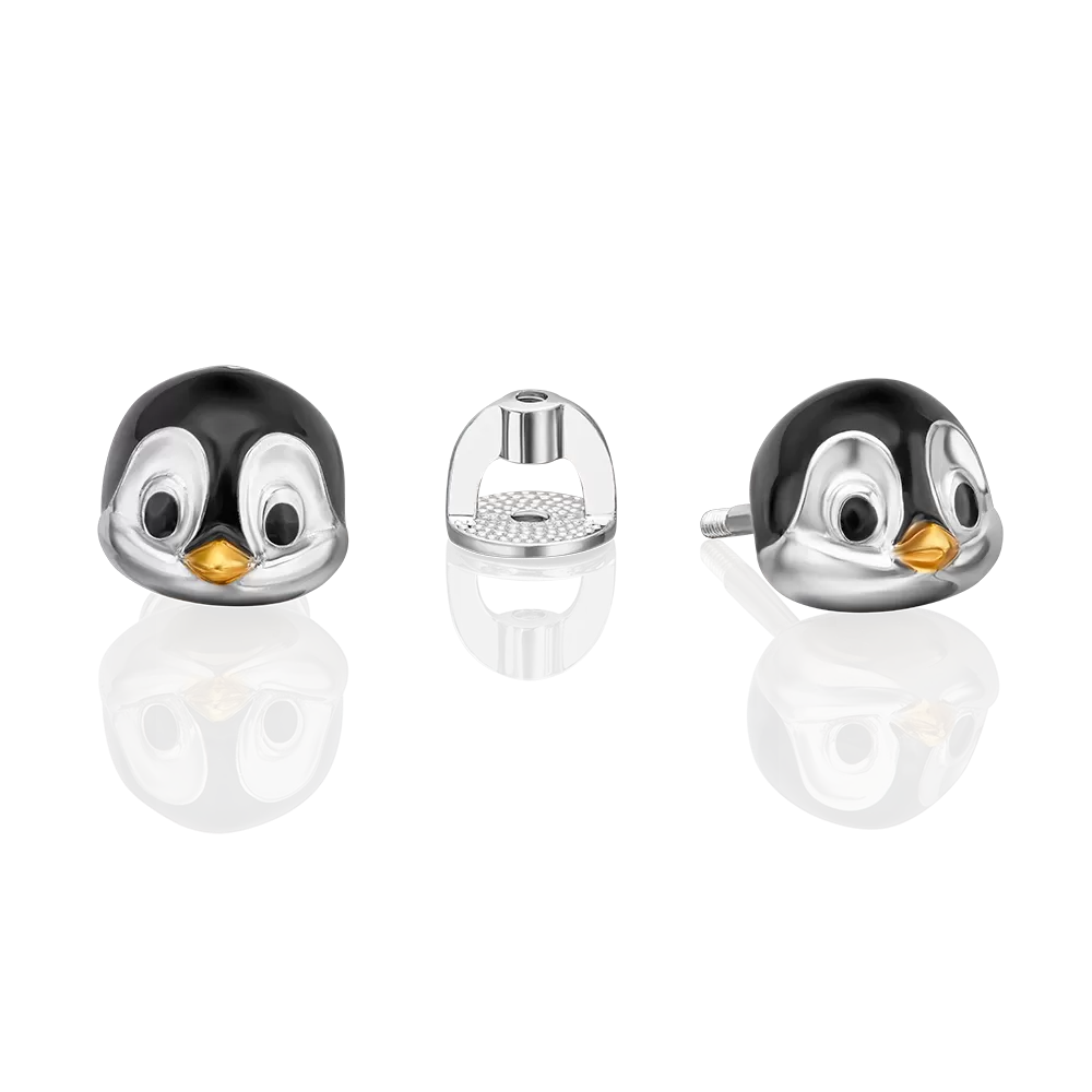 Серьги-пусеты «Пингвины» из серебра с эмалью 02-5151-00-000-0200