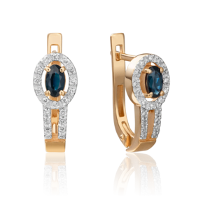 Серьги с английским замком из красного золота с сапфиром и бриллиантами 02-0857-00-105-1110-30