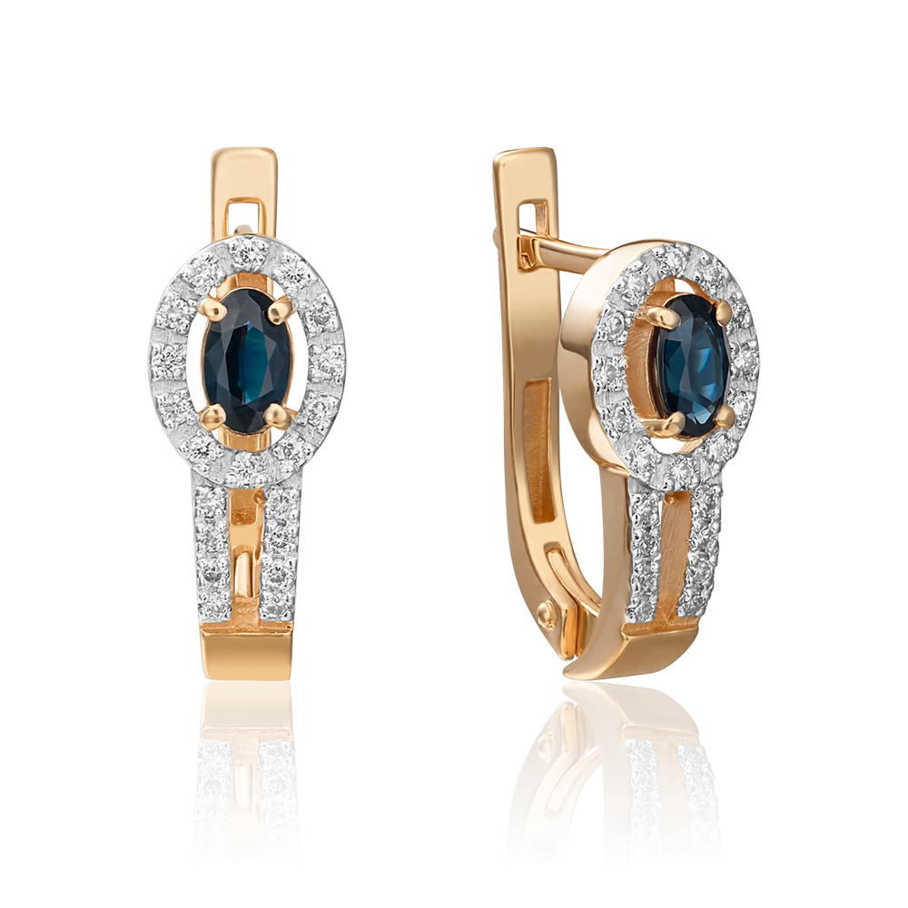 Серьги с английским замком из красного золота с сапфиром и бриллиантами 02-0857-00-105-1110-30