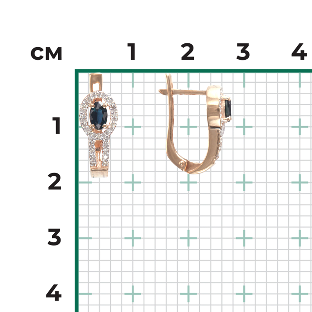Серьги с английским замком из красного золота с сапфиром и бриллиантами 02-0857-00-105-1110-30