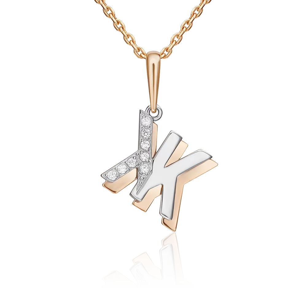 Подвеска «Буква Ж» из комбинированного золота с фианитами 03-3418-Ж-401-1111