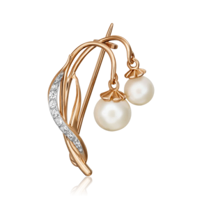 Брошь «Подснежники» из красного золота с жемчугом культивированным и фианитами 04-0246-00-302-1110-31