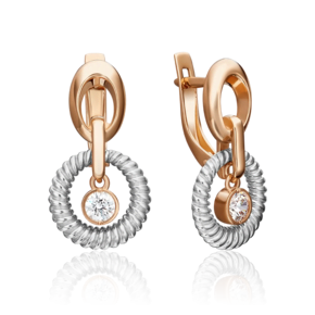 Серьги с английским замком из комбинированного золота с фианитом 02-4483-00-501-1111-38