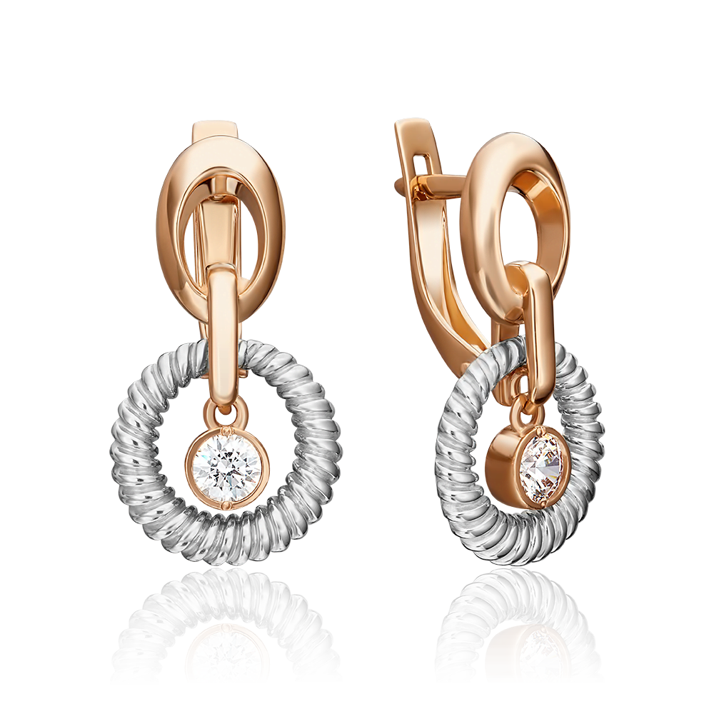 Серьги с английским замком из комбинированного золота с фианитом 02-4483-00-501-1111-38