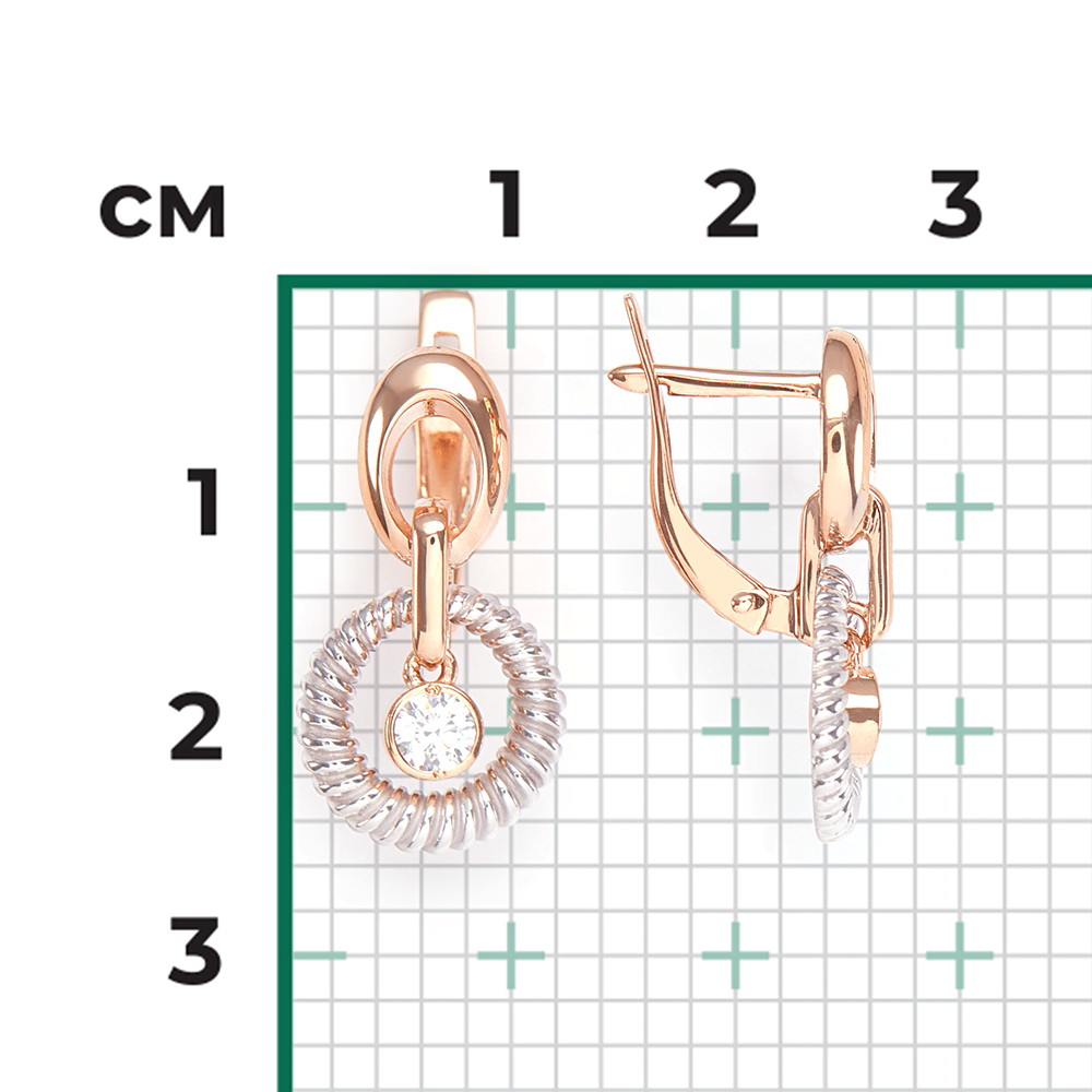 Серьги с английским замком из комбинированного золота с фианитом 02-4483-00-501-1111-38