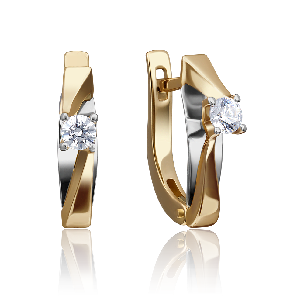 Серьги с английским замком из комбинированного золота с бриллиантом 02-4292-00-101-1121