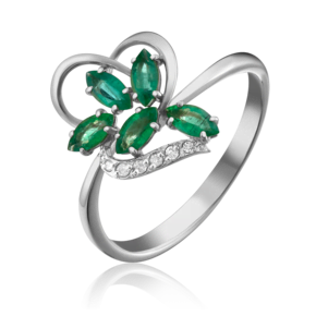 Кольцо из белого золота с изумрудами и бриллиантами