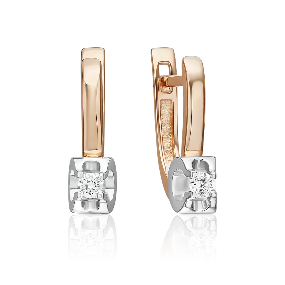 Серьги с английским замком из комбинированного золота с бриллиантом 02-5330-00-101-1111