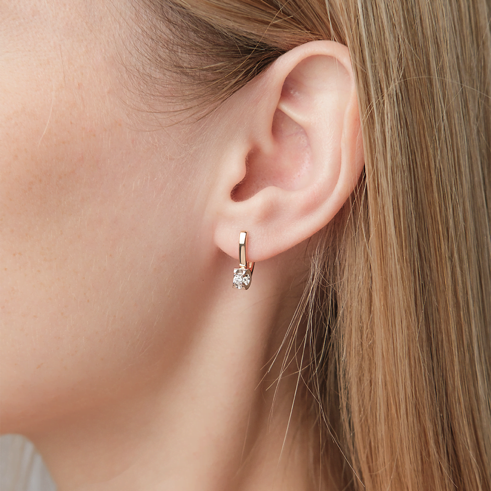 Серьги с английским замком из комбинированного золота с бриллиантом 02-5330-00-101-1111