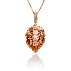 Подвеска «Лев» из красного золота с янтарём и эмалью 03-2884-00-271-1110