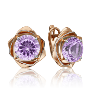 Серьги с английским замком из красного золота с аметистом 02-4322-00-203-1110-46