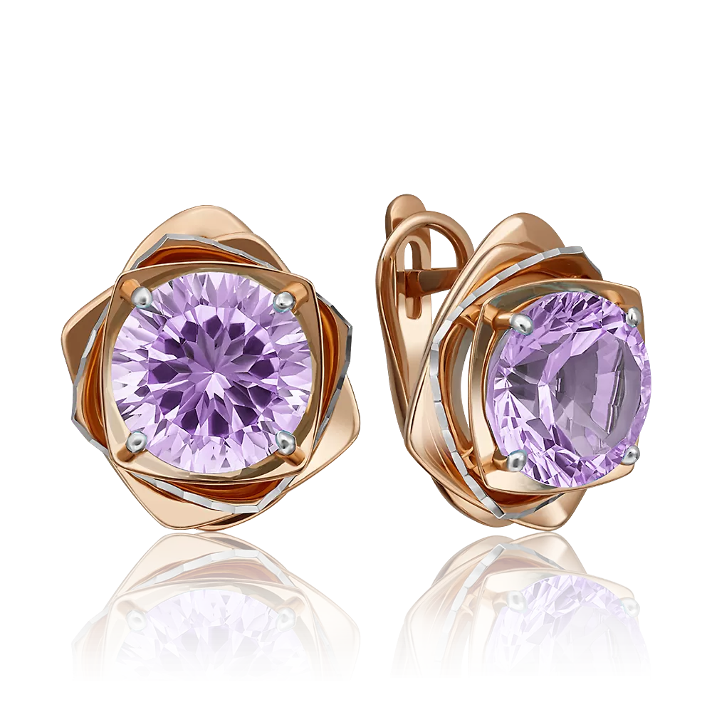 Серьги с английским замком из красного золота с аметистом 02-4322-00-203-1110-46