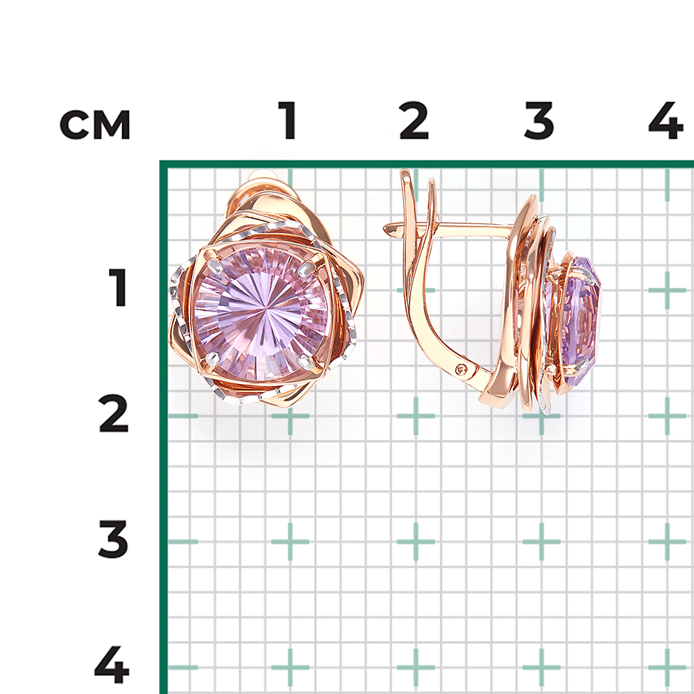 Серьги с английским замком из красного золота с аметистом 02-4322-00-203-1110-46