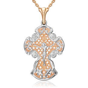 Православный крест из комбинированного золота с фианитами 03-1404-00-401-1111-03