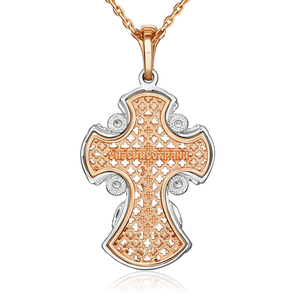 Православный крест из комбинированного золота с фианитами 03-1404-00-401-1111-03