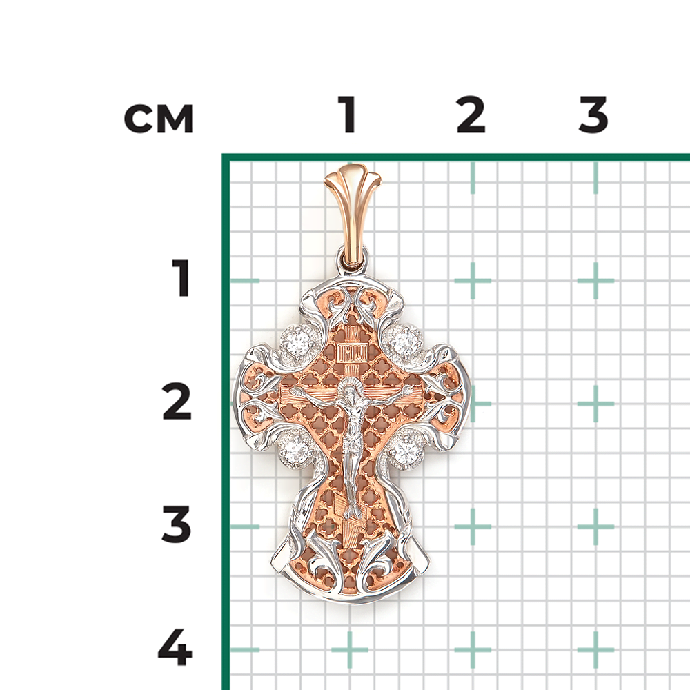 Православный крест из комбинированного золота с фианитами 03-1404-00-401-1111-03