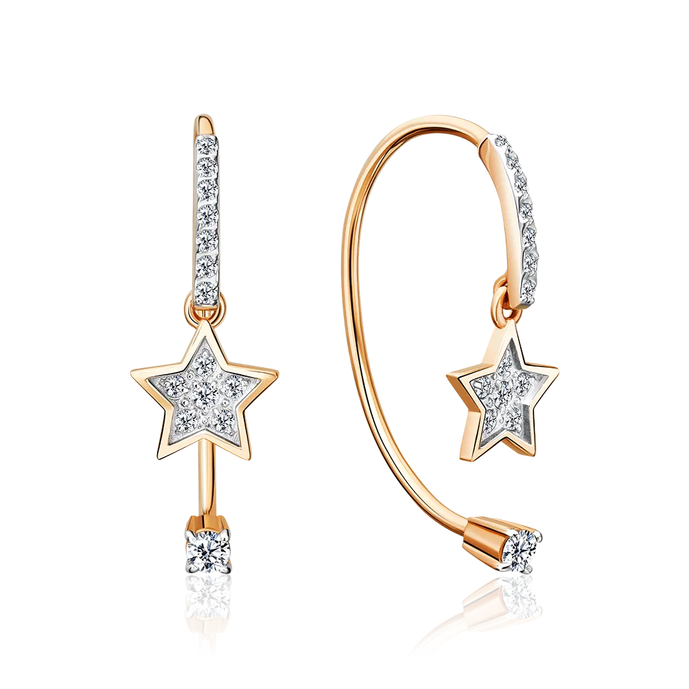 Серьги с французским замком «Звездопад» из красного золота с фианитами 02-5531-00-401-1110