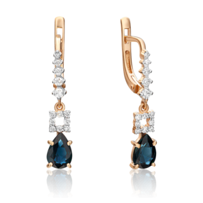 Серьги с английским замком из красного золота с сапфиром и бриллиантами 02-0658-00-105-1110-30