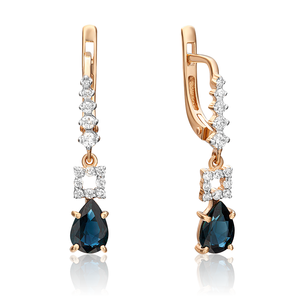 Серьги с английским замком из красного золота с сапфиром и бриллиантами 02-0658-00-105-1110-30