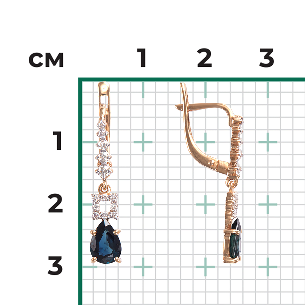 Серьги с английским замком из красного золота с сапфиром и бриллиантами 02-0658-00-105-1110-30