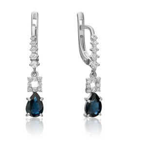 Серьги с английским замком из белого золота с сапфиром и бриллиантами