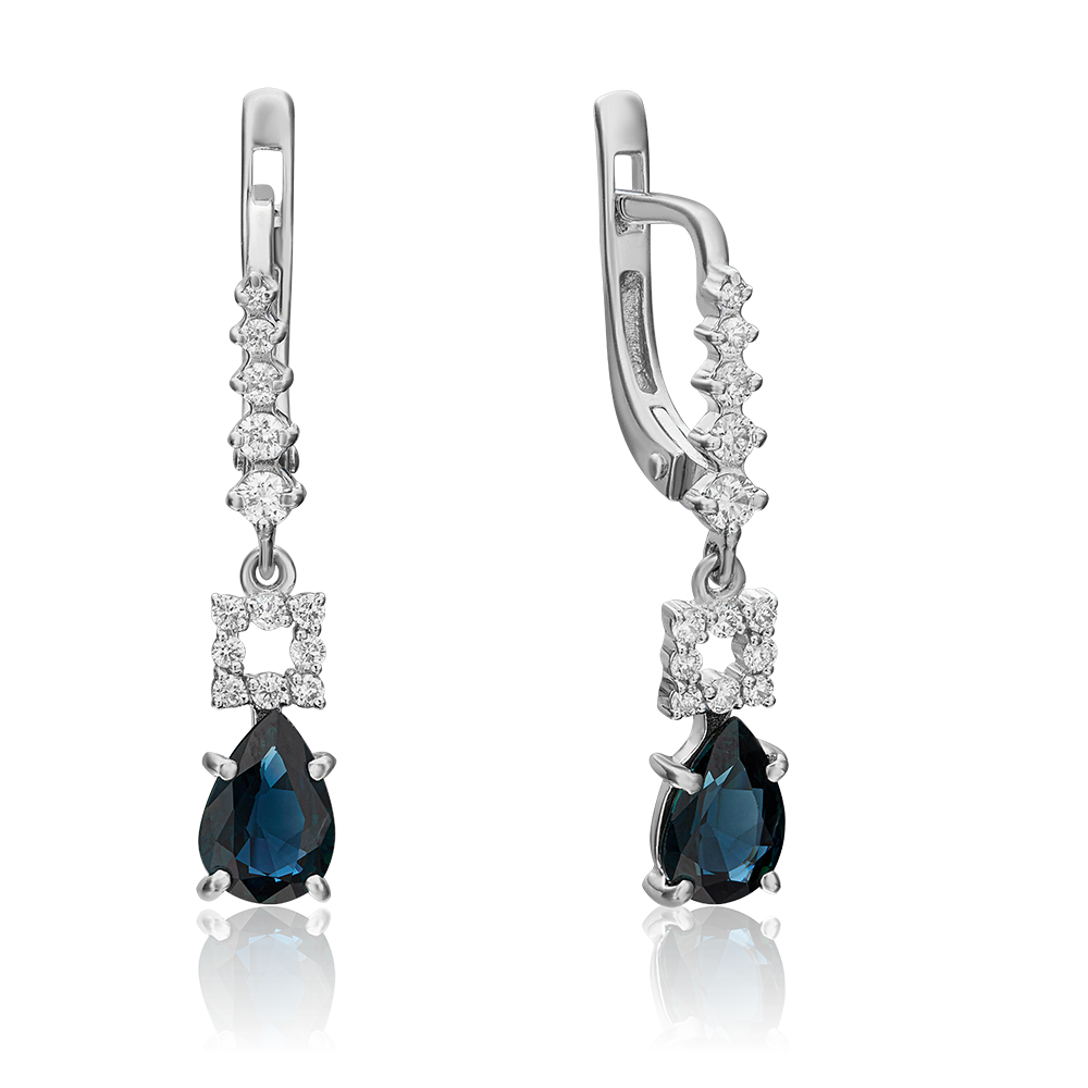 Серьги с английским замком из белого золота с сапфиром и бриллиантами 02-0659-00-105-1120-30