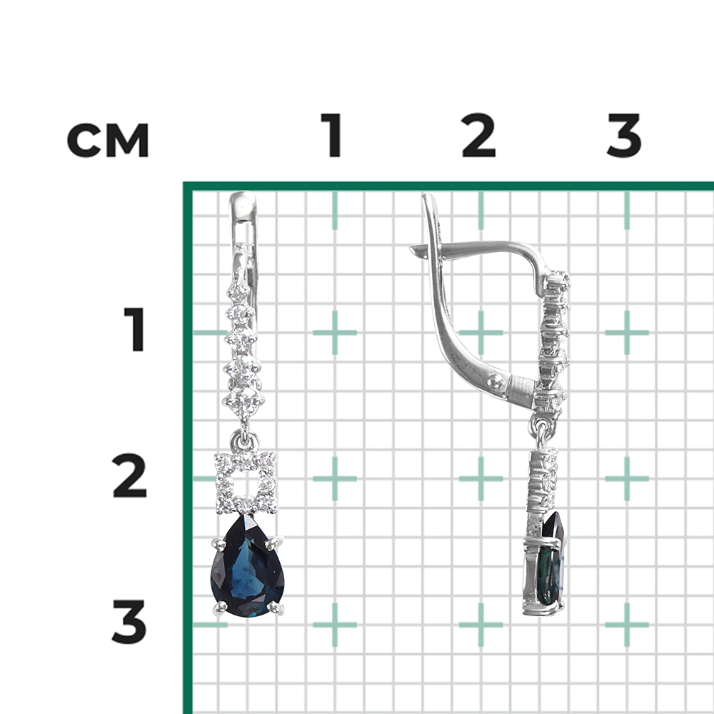 Серьги с английским замком из белого золота с сапфиром и бриллиантами 02-0659-00-105-1120-30