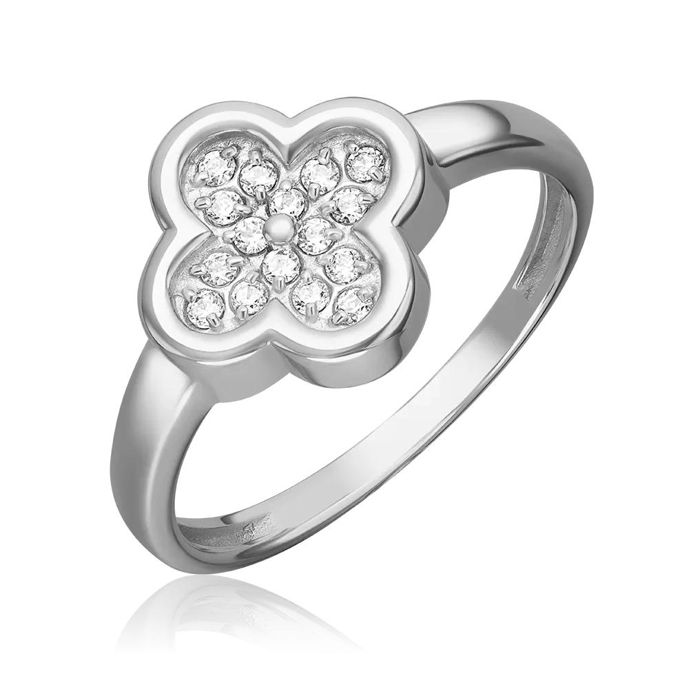 Кольцо «Клевер» из белого золота с фианитами 01-5892-00-401-1120