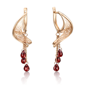 Серьги с английским замком из красного золота с гранатами 02-3752-00-204-1110-46