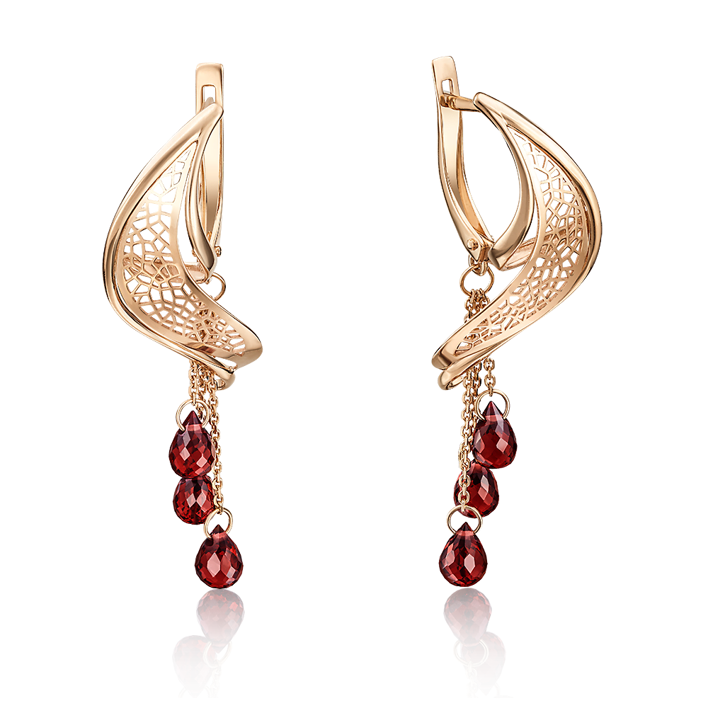 Серьги с английским замком из красного золота с гранатами 02-3752-00-204-1110-46
