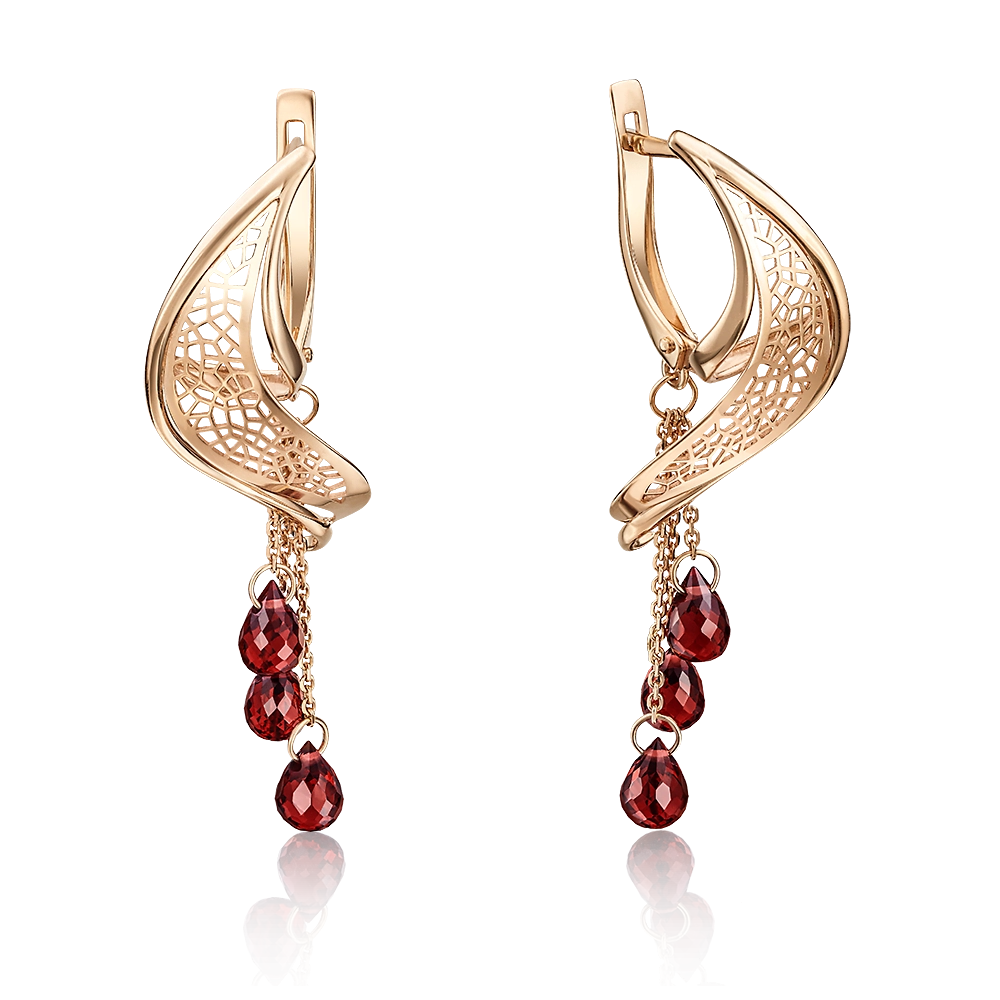 Серьги с английским замком из красного золота с гранатами 02-3752-00-204-1110-46