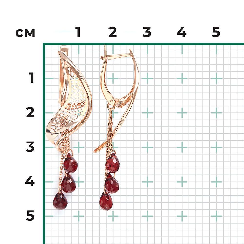 Серьги с английским замком из красного золота с гранатами 02-3752-00-204-1110-46