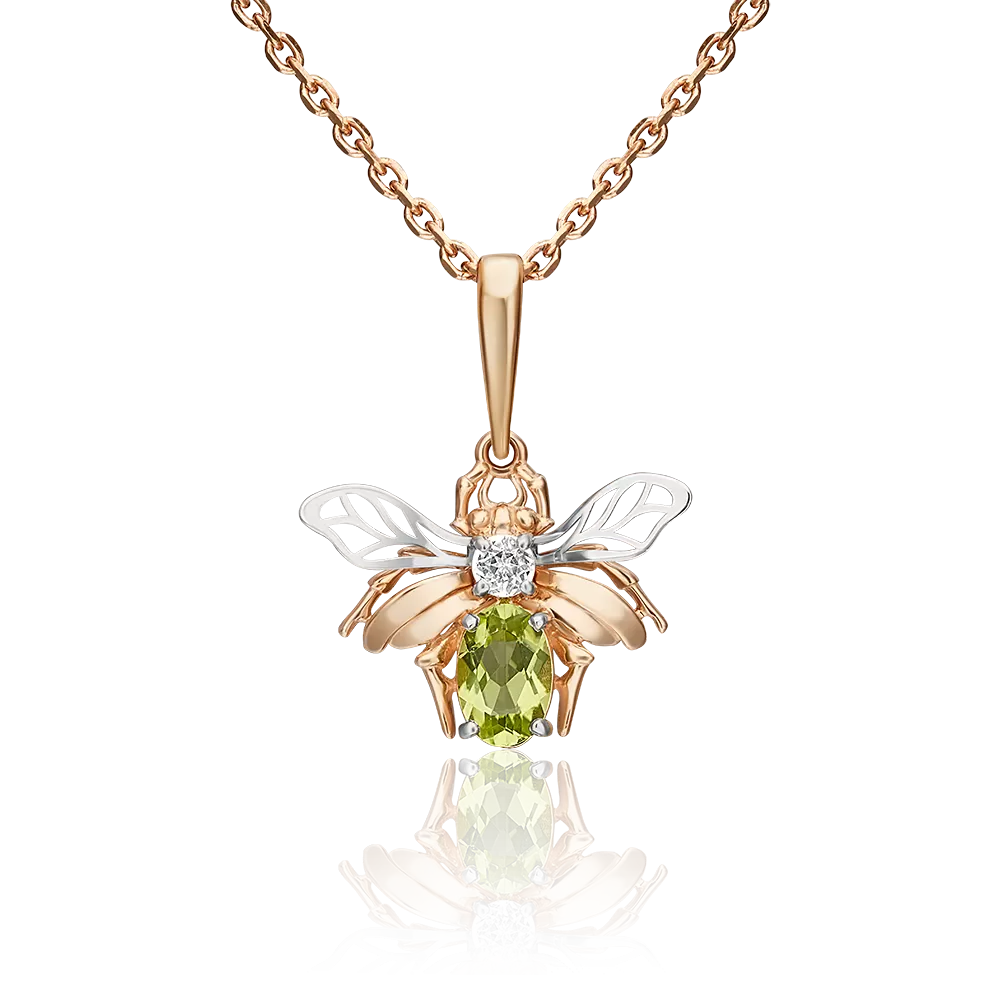 Подвеска «Муха» из комбинированного золота с хризолитом и натуральным топазом white 03-3098-00-243-1111-57