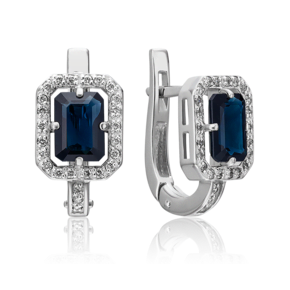 Серьги с английским замком из белого золота с сапфиром и бриллиантами 02-0848-00-105-1120-30