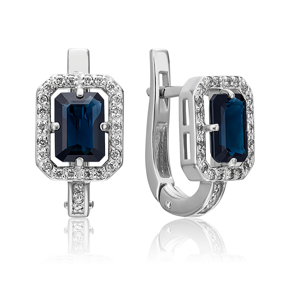 Серьги с английским замком из белого золота с сапфиром и бриллиантами 02-0848-00-105-1120-30