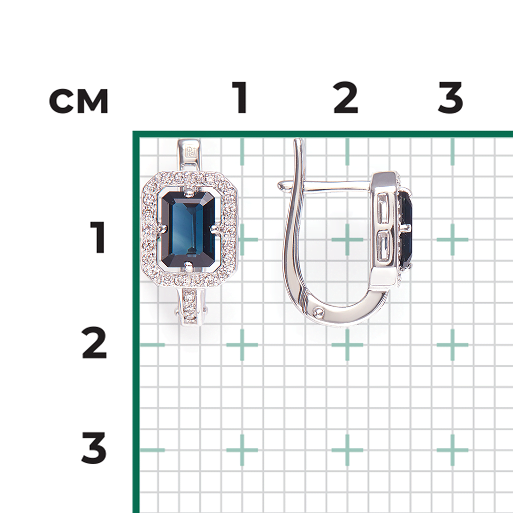 Серьги с английским замком из белого золота с сапфиром и бриллиантами 02-0848-00-105-1120-30