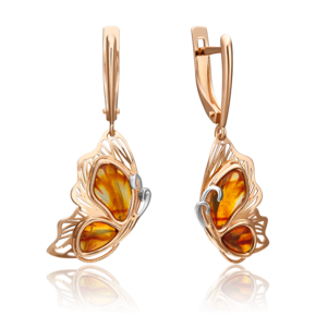Серьги «Солнечные бабочки» с английским замком из красного золота с янтарём 02-4345-00-271-1110-46